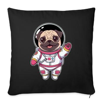 Chien Carlin Astronaute Rose Mignon Kawaii - Housse de coussin décorative 45 x 45 cm - noir - Devant