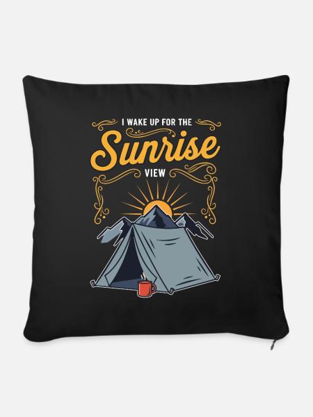 Camping Mountain Cafe Humorzitat Sonnenaufgangsansicht - Sofakissenbezug 45 x 45 cm - Schwarz