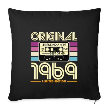 Vintage 1969 Limited Edition Cassette - Sofa pillowcase 17,3'' x 17,3'' (45 x 45 cm) - black - Front
