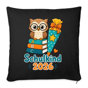 Schulkind 2026 Eule Einschulung - Sofakissenbezug 45 x 45 cm - Schwarz - Vorne