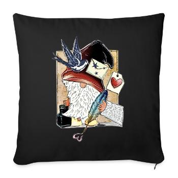 Nain de livre mignon au cœur de plume - Housse de coussin décorative 45 x 45 cm - noir - Devant