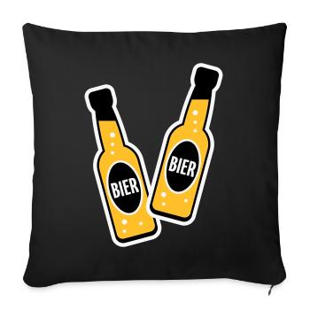 2 Bierflaschen Stoßen An (Bier Biertrinker NEG 3C) - Sofakissenbezug 45 x 45 cm - Schwarz - Vorne