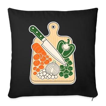 Schneidebrett mit Kochmesser & Gemüse T-Shirt - Sofakissenbezug 45 x 45 cm - Schwarz - Vorne