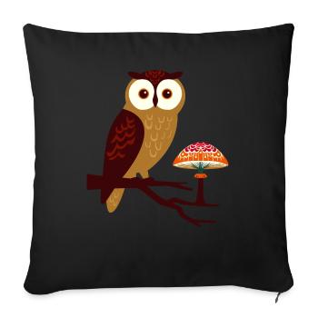 Eule und Pilz - Sofakissenbezug 45 x 45 cm - Schwarz - Vorne