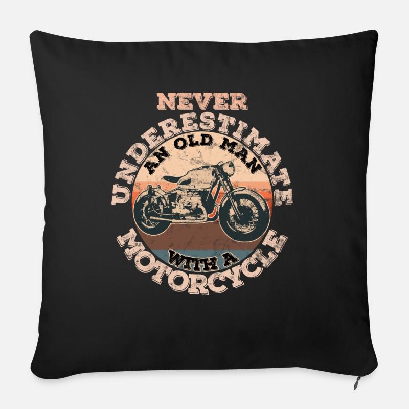 Never underestimating an old man with a motorcycle - Sofa pillowcase 17,3'' x 17,3'' (45 x 45 cm) - black