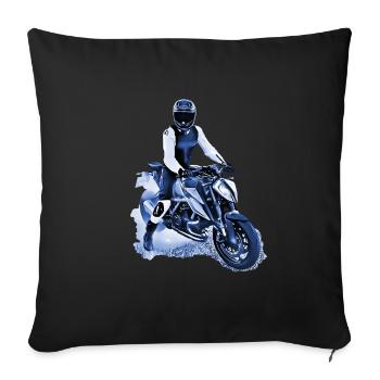 Motocycliste Nakedbike bleu foncé - Housse de coussin décorative 45 x 45 cm - noir - Devant