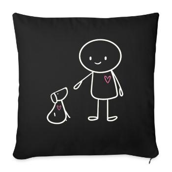 Mignon Stick Figure Propriétaire de chien Motif Dog Fan - Housse de coussin décorative 45 x 45 cm - noir - Devant