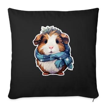 Meerschweinchen mit Schal - Sofakissenbezug 45 x 45 cm - Schwarz - Vorne
