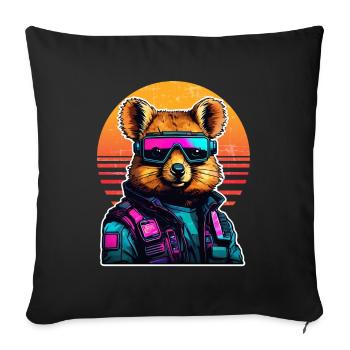 Quokka avec des joues de hamster au coucher du soleil - Housse de coussin décorative 45 x 45 cm - noir - Devant