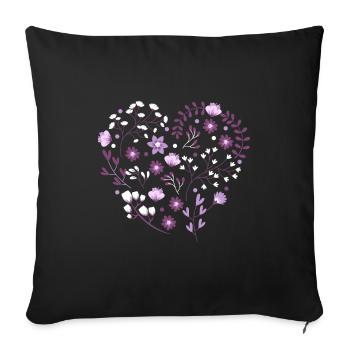 LILA VALENTIENSTAG FLOWERS HEART - BLUMENHERZ - Sofa pillowcase 17,3'' x 17,3'' (45 x 45 cm) - black - Front