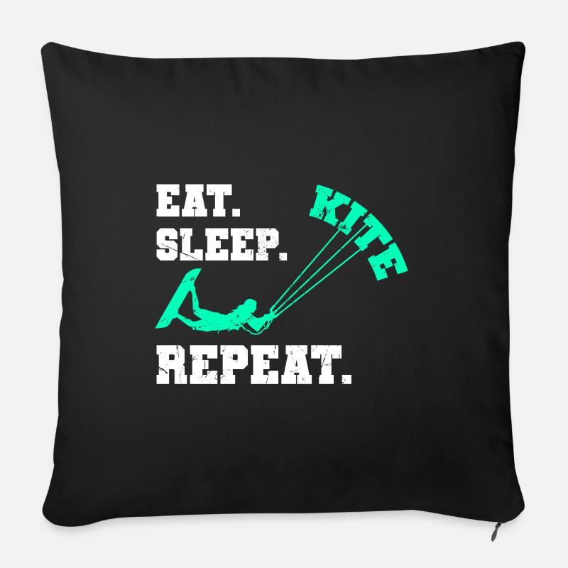 Eat Sleep Kite Repeat Kiteboarding Geschenkidee - Sofakissenbezug 45 x 45 cm - Schwarz
