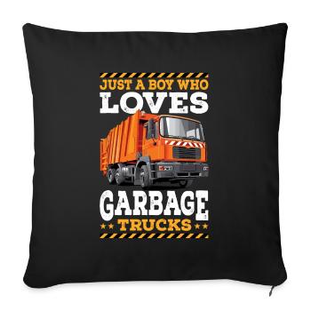 Ramassage des ordures camion poubelle homme en disant cadeau - Housse de coussin décorative 45 x 45 cm - noir - Devant