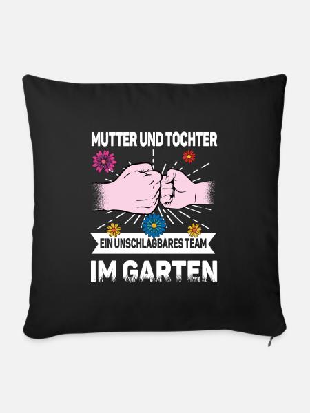 Mutter Tochter im Garten - Sofakissenbezug 45 x 45 cm - Schwarz