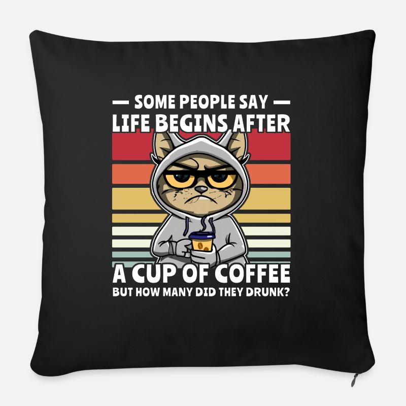 Retro Cat Coffee - Sofa pillowcase 17,3'' x 17,3'' (45 x 45 cm) - black