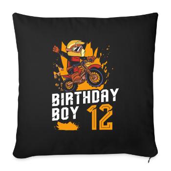 Dirt Bike Motocross 12 ans 12th Birthday Garçon - Housse de coussin décorative 45 x 45 cm - noir - Devant
