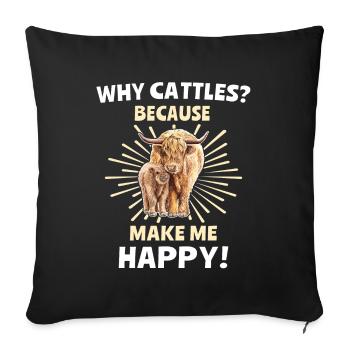 Highland cattle Happy Highland Cow - Sofa pillowcase 17,3'' x 17,3'' (45 x 45 cm) - black - Front
