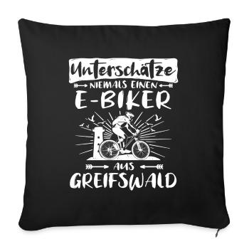 Greifswald Ebike Greifswalder Ebiker - Sofakissenbezug 45 x 45 cm - Schwarz - Vorne