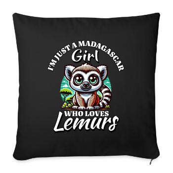 Fille Aime Les Lémuriens - Housse de coussin décorative 45 x 45 cm - noir - Devant