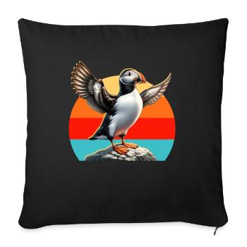 Puffin Motif - Sofa pillowcase 17,3'' x 17,3'' (45 x 45 cm) - black - Front