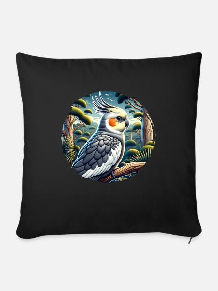 Nymphensittich - Sofakissenbezug 45 x 45 cm - Schwarz