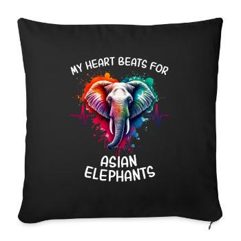 Ligne de cœur d’éléphant d’Asie - Housse de coussin décorative 45 x 45 cm - noir - Devant