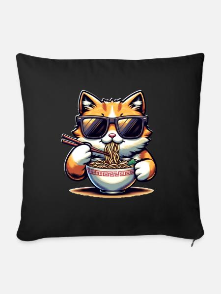 Katze Ramen - Sofakissenbezug 45 x 45 cm - Schwarz