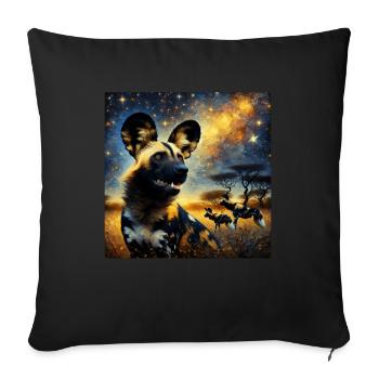 Chien sauvage africain Nuit étoilée - Housse de coussin décorative 45 x 45 cm - noir - Devant
