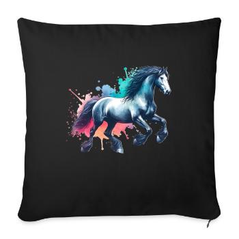 Cheval Frison Friesenpferd Pferd - Housse de coussin décorative 45 x 45 cm - noir - Devant