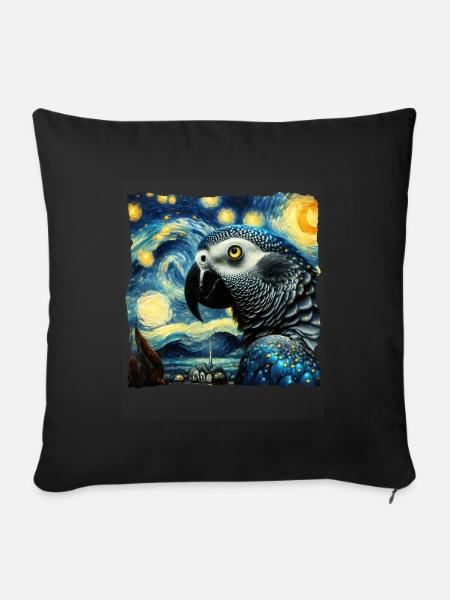Graupapagei Starry Night - Sofakissenbezug 45 x 45 cm - Schwarz