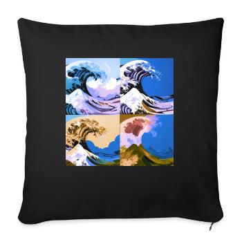 Vague de kanagawa, vague, illustration, Japon, bleu - Housse de coussin décorative 45 x 45 cm - noir - Devant