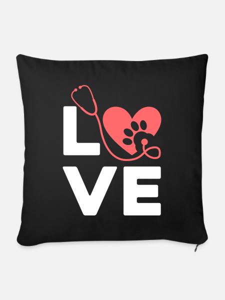 LOVE - Tierarzt - Sofakissenbezug 45 x 45 cm - Schwarz