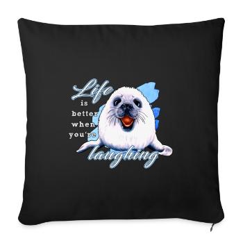 Sceau qui rit Oeuvre de Yolo - Housse de coussin décorative 45 x 45 cm - noir - Devant