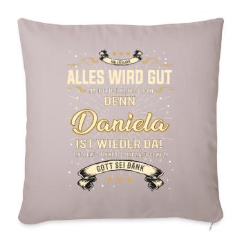 Daniela T-Shirt, Alles wird gut! - Sofakissenbezug 45 x 45 cm - helles Taupe - Vorne