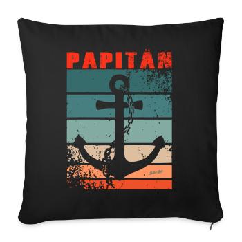 PAPITÄN - Vater Geschenkidee PAPA - Sofakissenbezug 45 x 45 cm - Schwarz - Vorne
