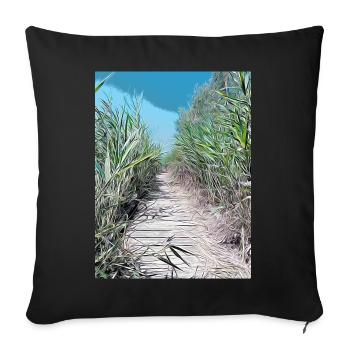 Drawing of Provence - Wooden pontoon and reeds - Sofa pillowcase 17,3'' x 17,3'' (45 x 45 cm) - black - Front