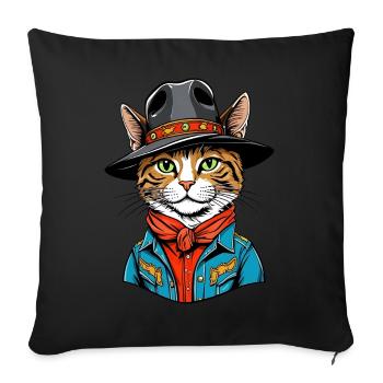 Chat mignon cow-boy - Housse de coussin décorative 45 x 45 cm - noir - Devant