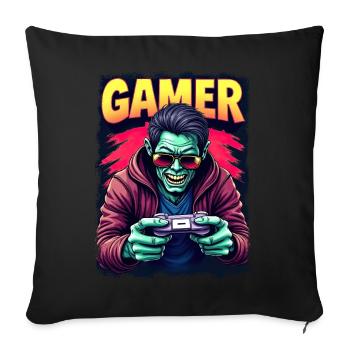 Zombie Gamer – Undead with Controller Retro Style - Sofa pillowcase 17,3'' x 17,3'' (45 x 45 cm) - black - Front