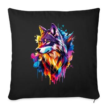 Wolf Wolfskopf Raubtier Wald Natur Wildnis Bunt - Sofakissenbezug 45 x 45 cm - Schwarz - Vorne