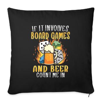 Jeux de société Bière Board Gamer Jeux de société et bière - Housse de coussin décorative 45 x 45 cm - noir - Devant