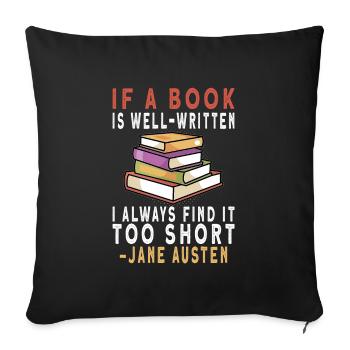 Lecteur de livre Lisant de la littérature Citations de Jane Austen - Housse de coussin décorative 45 x 45 cm - noir - Devant