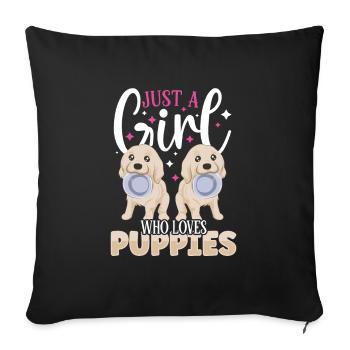 Chien/chiot : juste une fille qui aime les chiots - Housse de coussin décorative 45 x 45 cm - noir - Devant