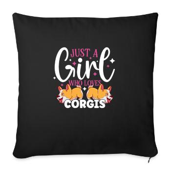 Chien/chiot : juste une fille qui aime les chiots - Housse de coussin décorative 45 x 45 cm - noir - Devant