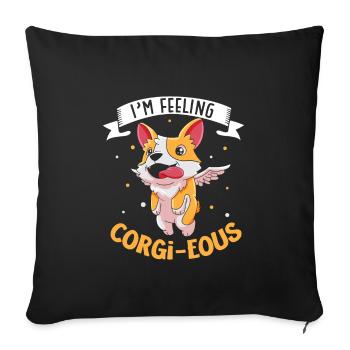 chien gallois corgi animal de compagnie chien amoureux chiot - Housse de coussin décorative 45 x 45 cm - noir - Devant