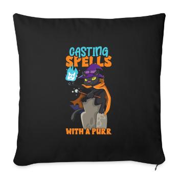 Chat Sorcière Occulte Gothique Noir Satanique - Housse de coussin décorative 45 x 45 cm - noir - Devant