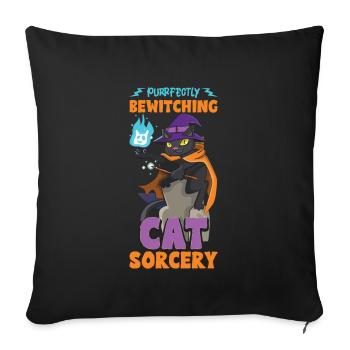 Chat Sorcière Occulte Gothique Noir Satanique - Housse de coussin décorative 45 x 45 cm - noir - Devant