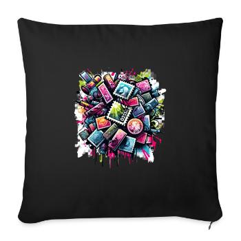 Philately Philatelist Stamp Collecting - Sofa pillowcase 17,3'' x 17,3'' (45 x 45 cm) - black - Front