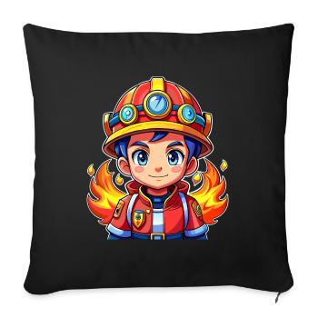 Héros en rouge le pompier - Housse de coussin décorative 45 x 45 cm - noir - Devant