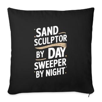 Sculpteurs de sable professionnels sur la plage du - Housse de coussin décorative 45 x 45 cm - noir - Devant