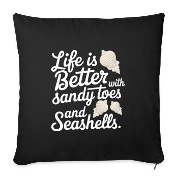 Des collectionneurs de coquillages collectent des trésors marins sur la plage - Housse de coussin décorative 45 x 45 cm - noir - Devant