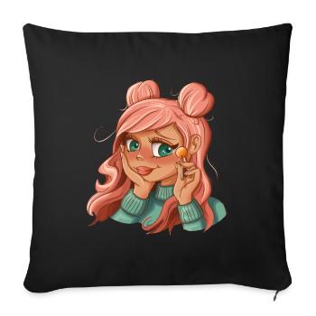 Candy girl girl with lollipop girl power kawaii - Sofa pillowcase 17,3'' x 17,3'' (45 x 45 cm) - black - Front